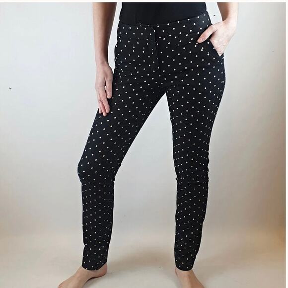 Cue Australia Black Straight Leg Pants White Polka Dots Size 6 EUC Cigarette - Picture 3 of 13